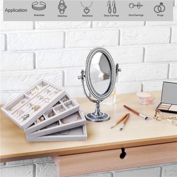 Stackable Jewelry Organizer Trays Drawer Inserts,Velvet Earring Display Trays - Picture 3 of 6